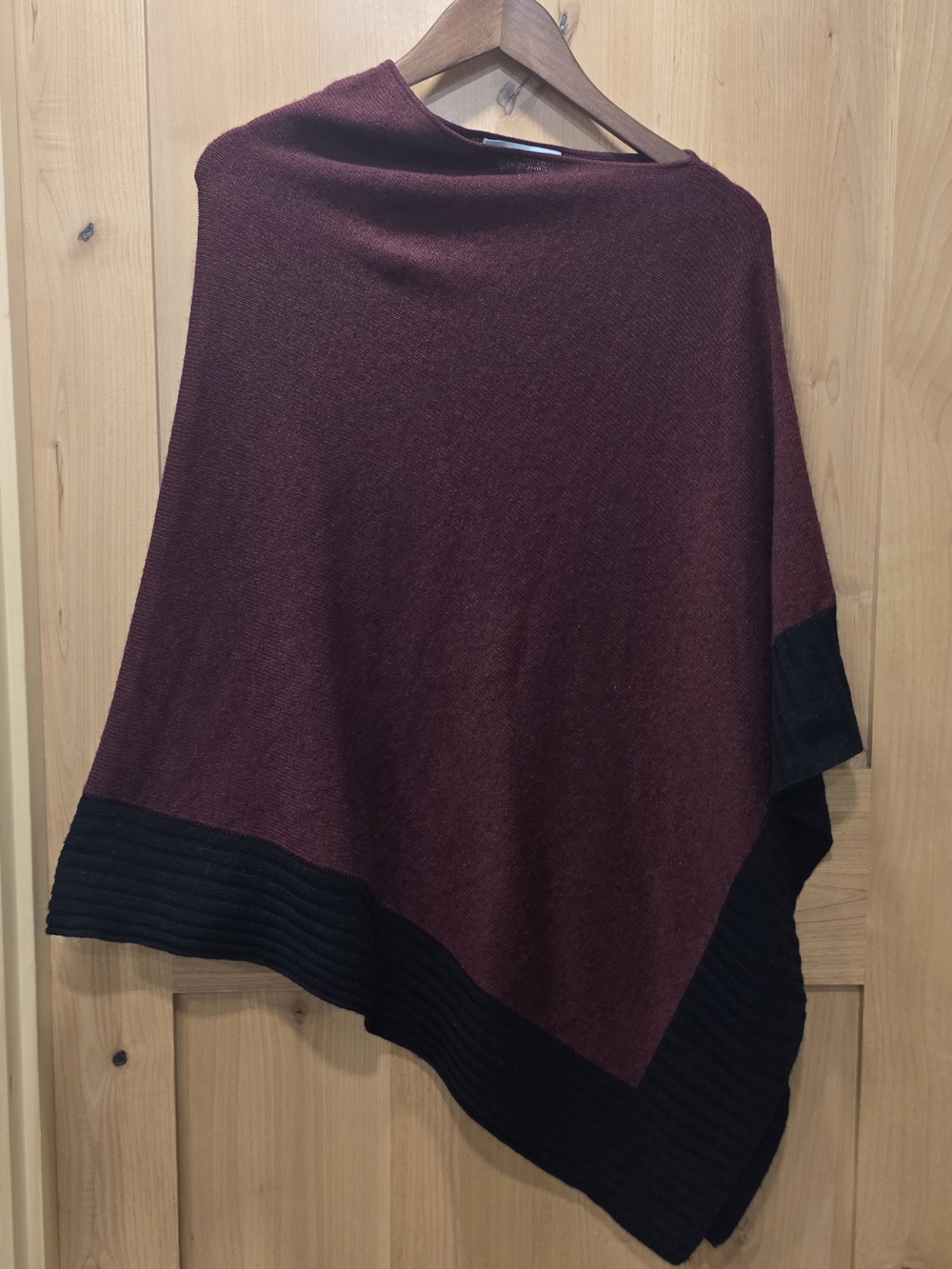 Celeste Wool Cashmere Blend Burgundy and Black Asymmetric Knit Poncho